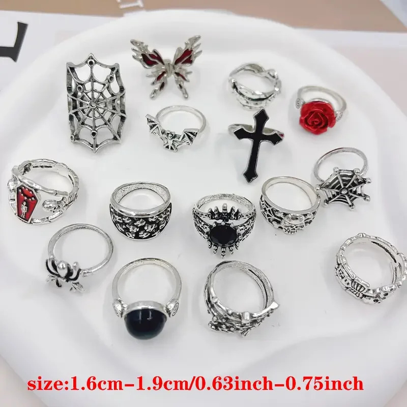 102030Pieces Vintage Punk Spider Skull For Women Men Mix Style Gothic Dark Style Halloween Finger Rings Jewelry Party Festival 251031