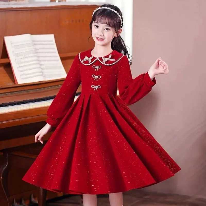 Girls 2025 Spring New Arrival Long Sleeve Sweet Princess Gown - Trending Chic Dress for Big Kids 4-12 Years Old C251105