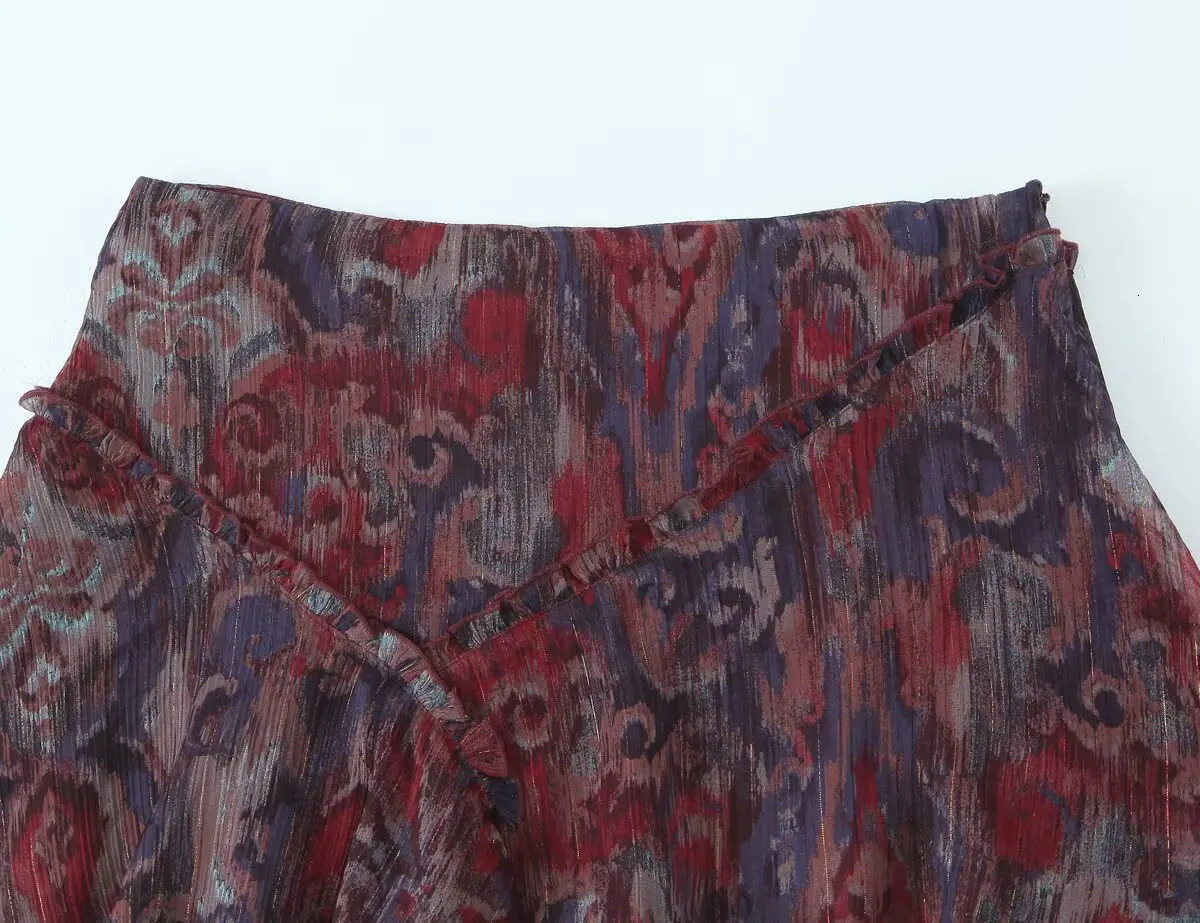 RARA 2025 Womens Mini Skirt with Wrap n and Ruffled Hem All over Pattern Ideal for Casual and Summer Outings 250402