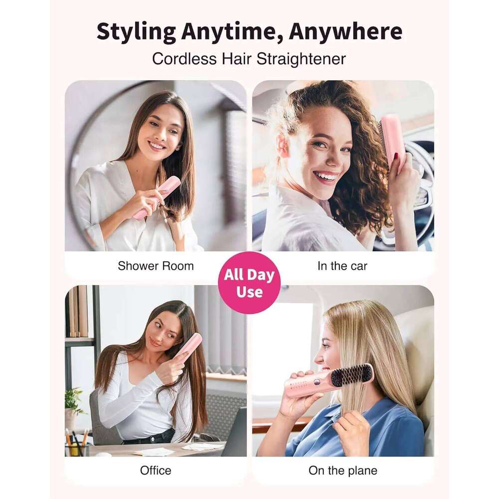 10000Mah Cordless Hair Straightener Comb Brush 5S Fast Heating Travel - 300M Negative Ions Frizz-Free Shine For Women Xiusiyuan251105