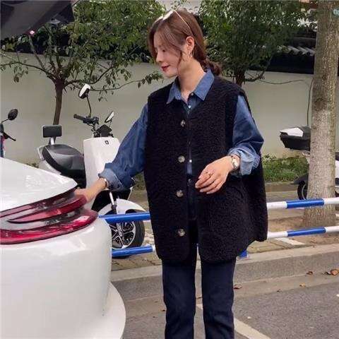 Women's Jacket Autumn Winter New Faux Shearling Fur Loose Korean Style Sleeveless Vest Trendy B5