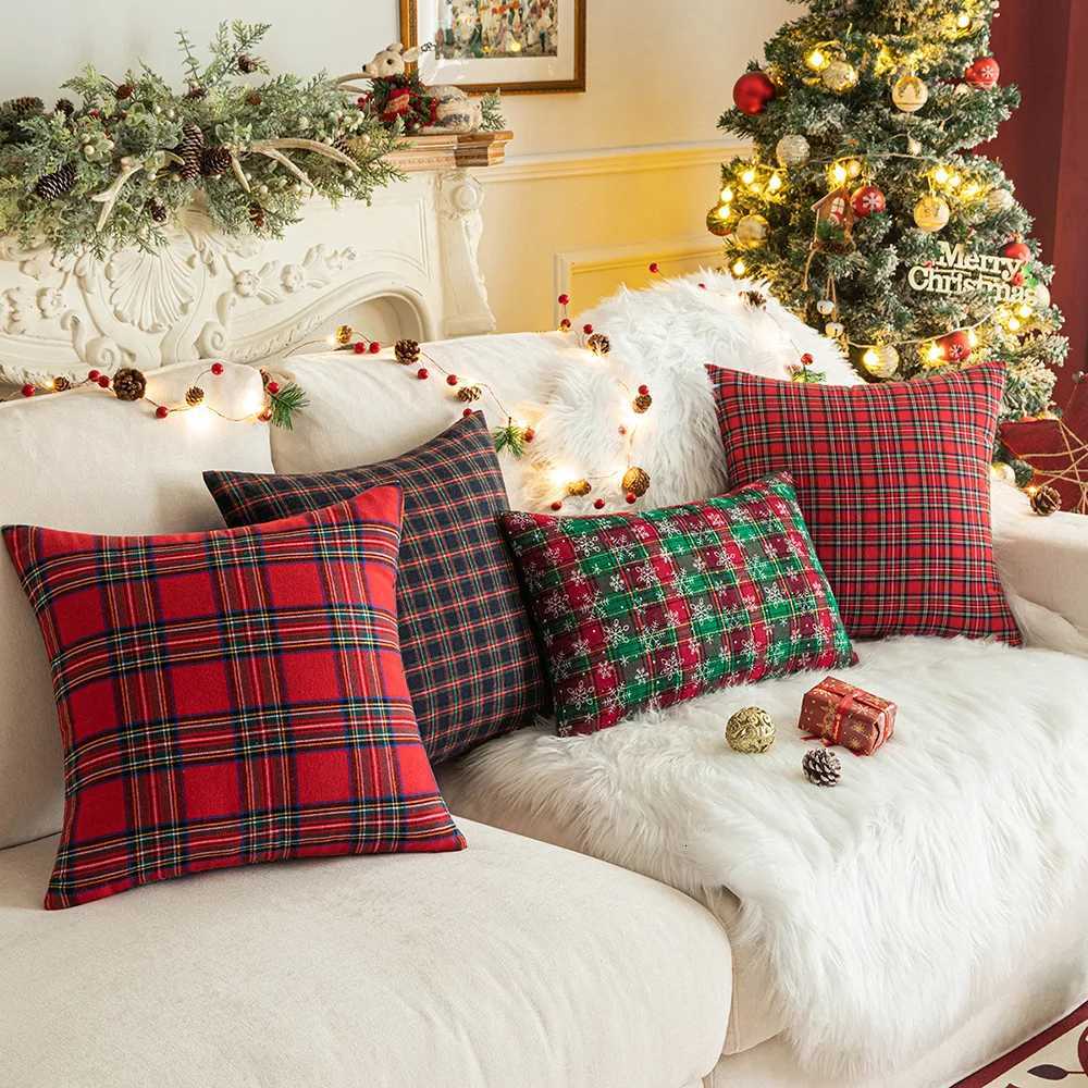 Christmas Scottish Tartan Plaid Throw Pillow Covers Farmhouse Classic Decorative Square Cushion Cases for Home Sofa Couch Decor Y251105