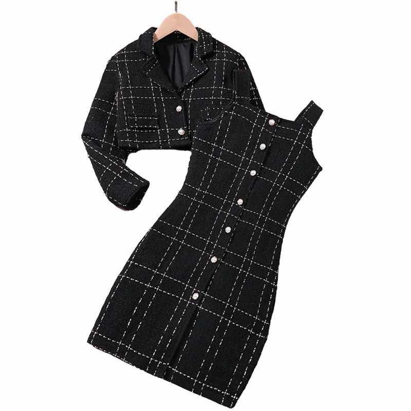 2pcs Fashion Girl Dress with Jacket Clothes Set Teenager Girl Suits Coat Elegant Plaid Dresses Kids Children Clothing Plus Size Y251105