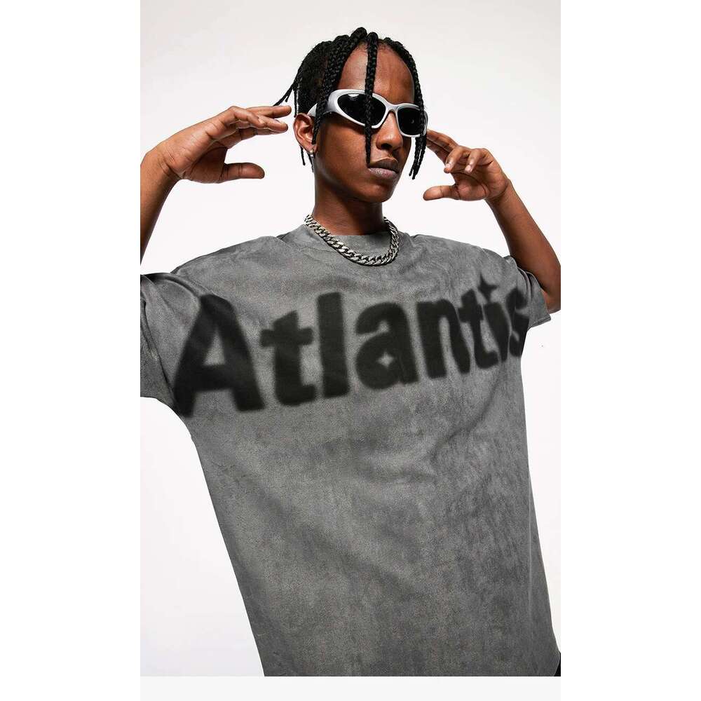 High Street Faux Suede T-Shirts Men Streetwear Oversized Tees Unisex