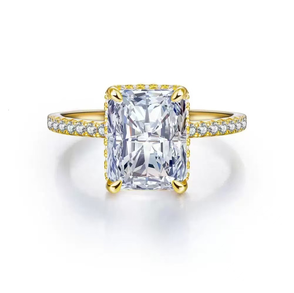 Luxury Emerald Cut Engagement Ring Lab Diamond 10K Solid Gold Moissanite Wedding Band Diamonds Custom Design Ring