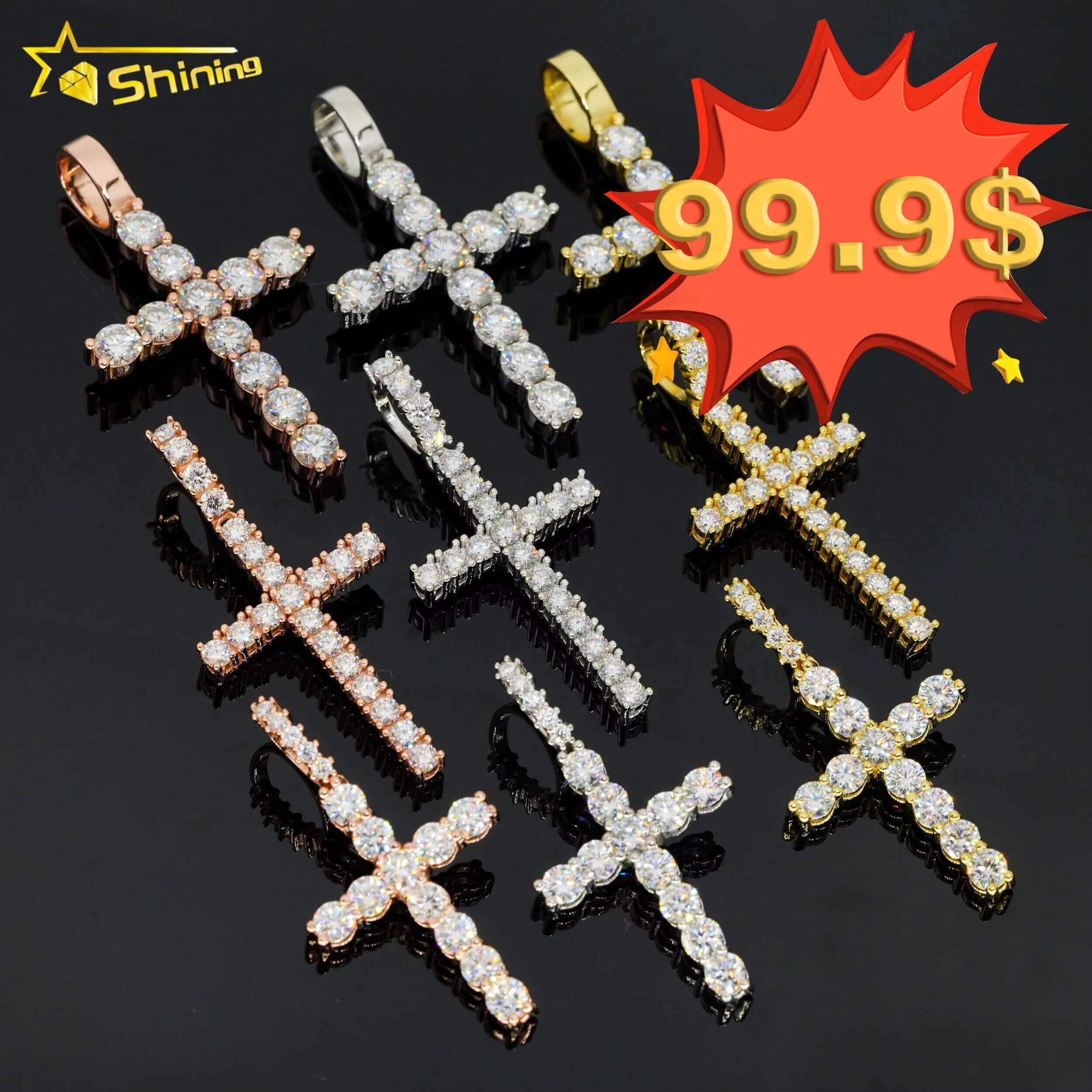 Top Icy Jewelry Sterling Sier Gold Plated VVS Dia Men Necklaces Moissanite Cross Pendant