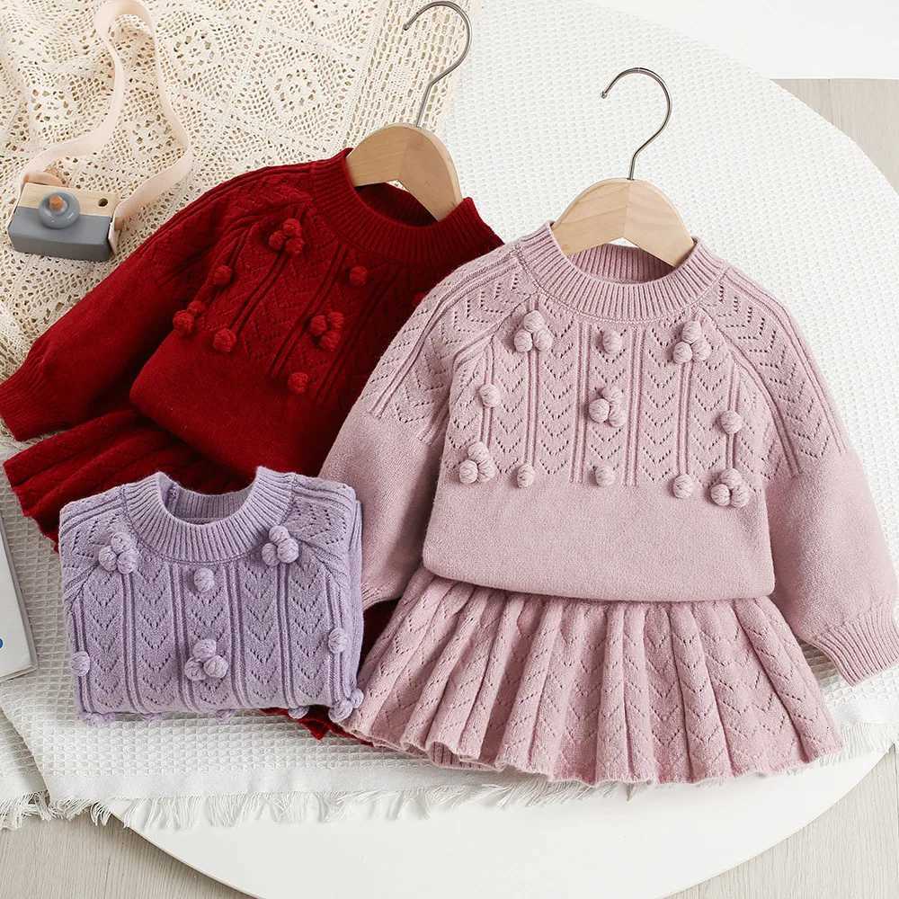 LILIGIRL New Autumn Children Sweater Set Hollow Knitting Girls Knitwear Skirt Korean Version Loose Kids Outfit 2PCS 9M-5T Y251105
