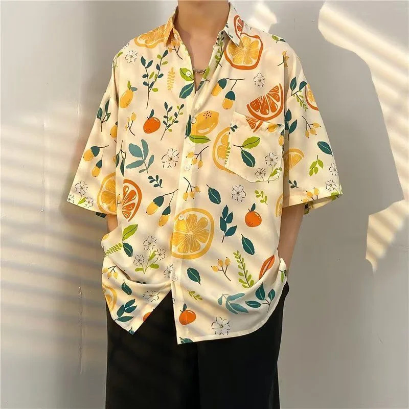 Summer mens Hawaiian shirt 3D floral print casual loose beach shirt short sleeved Tiki shirt mens 250403