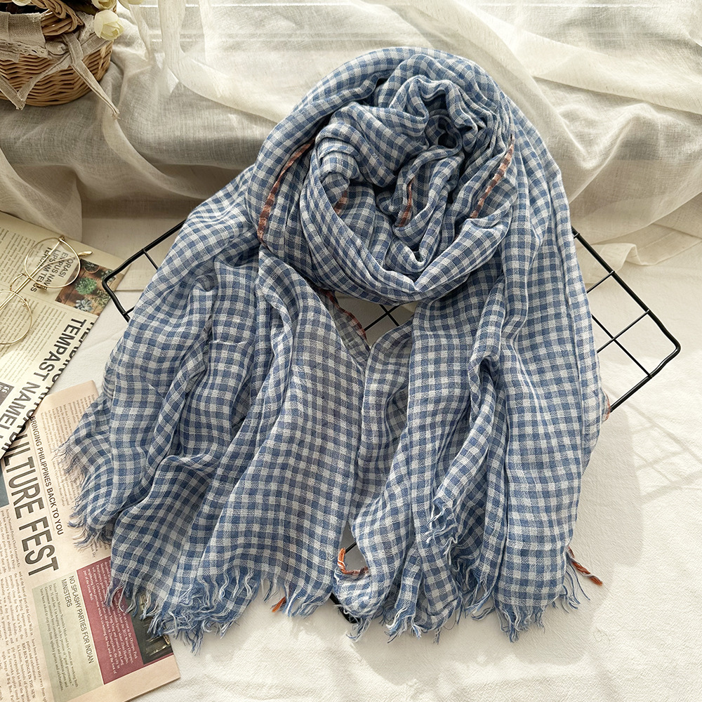K312 Thin solid color wool scarf autumn and winter warm Japanese retro dirty dyed border scarf Morandi color shawl cross-border