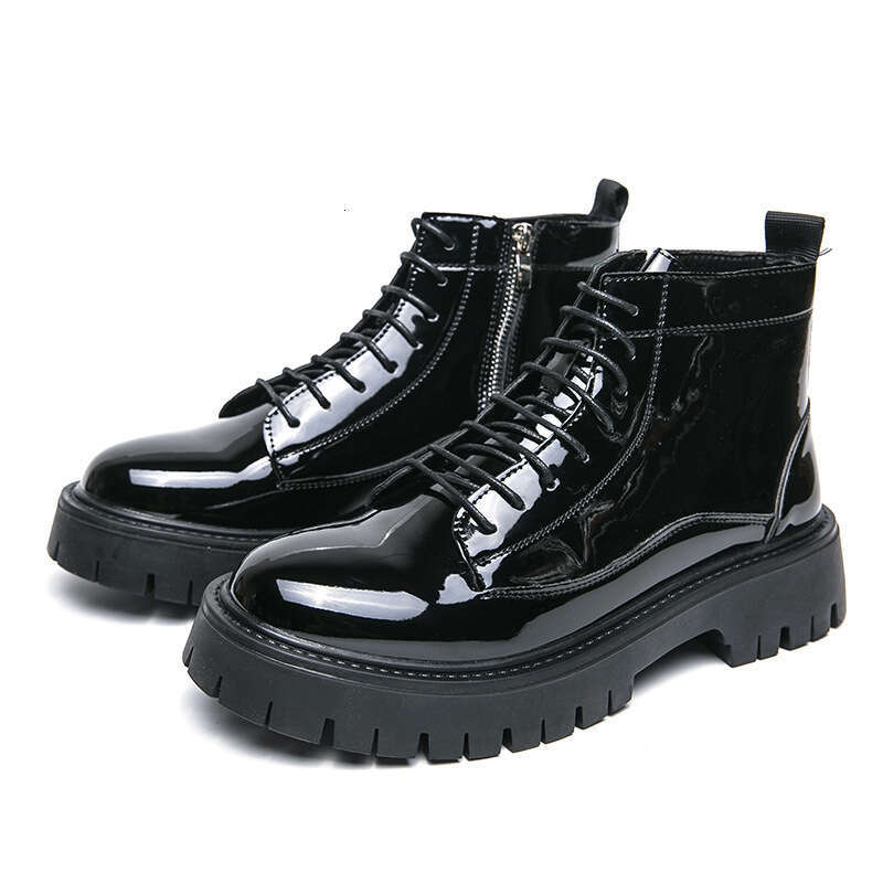 Men's shoe plus size new casual fashionable mid top Martin Korean version trendy side zipper leather boots