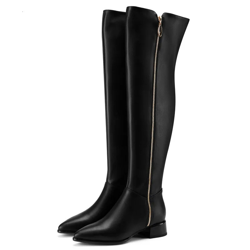 Fashion Casual European American Womens Over Knee Long Boots Pointed Sexy Elegant Genuine Leather Knight Boots Envo Gratis 251031