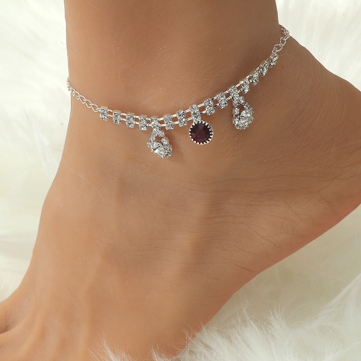 Inlaid Dia Chain Anklet Summer Hot Sale Bohemian Pearl Heart Beach Foot Jewelry for Women
