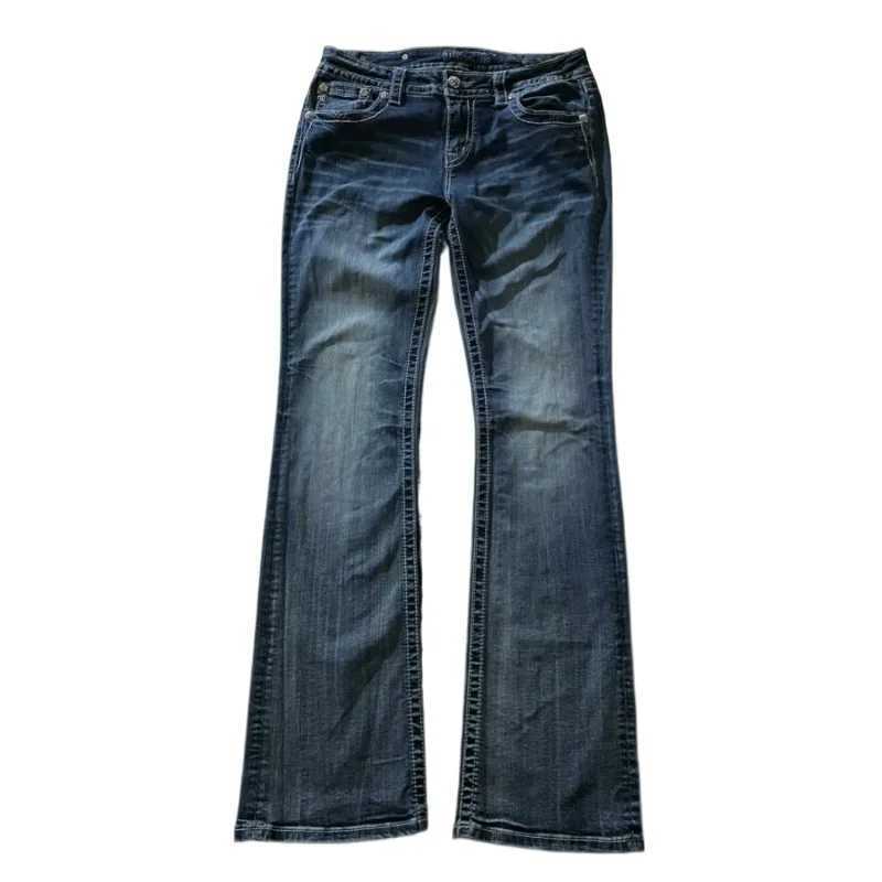 Retro Miss Me Boot Cut Jeans Female Y2K New Blue Jeans Embroidered Wing Pocket Hip Hop Harajuku Gothic Wide Pants Street Wear Z251104