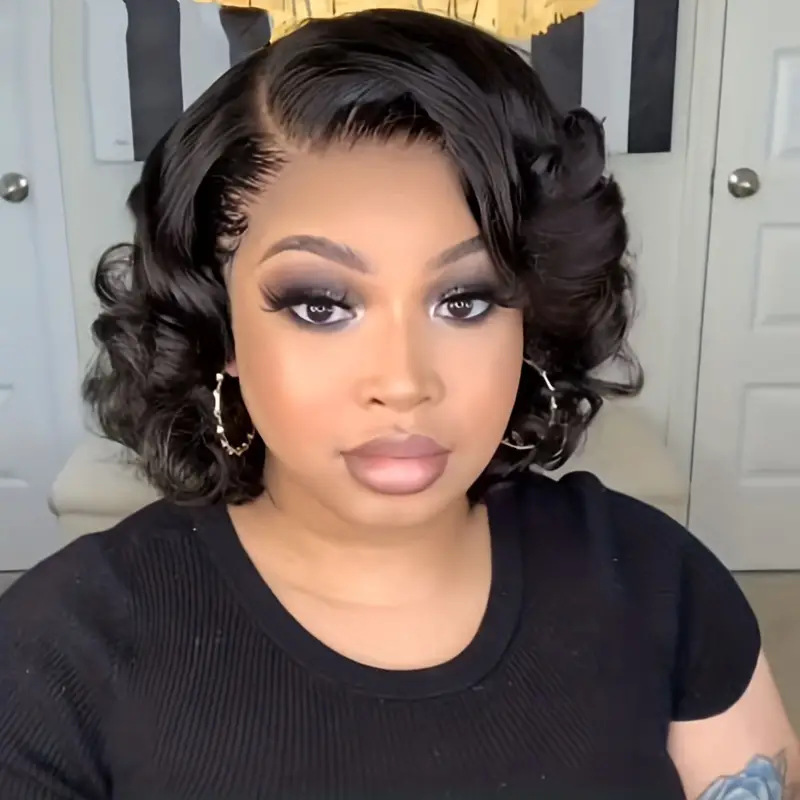 Amazon New Arrival Wigs European & American Women's Wigs Multi-Color Lace-Front Parted Natural Short Curly Wig Cap