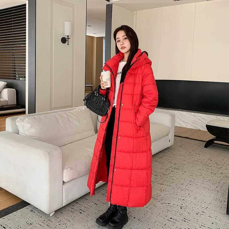 Winter Ladies Long Warm Down Jacket Big Size Puffer Outwears Thicken Hooded Down Coat Women Light Thin White Duck Jacket ParkasT251105