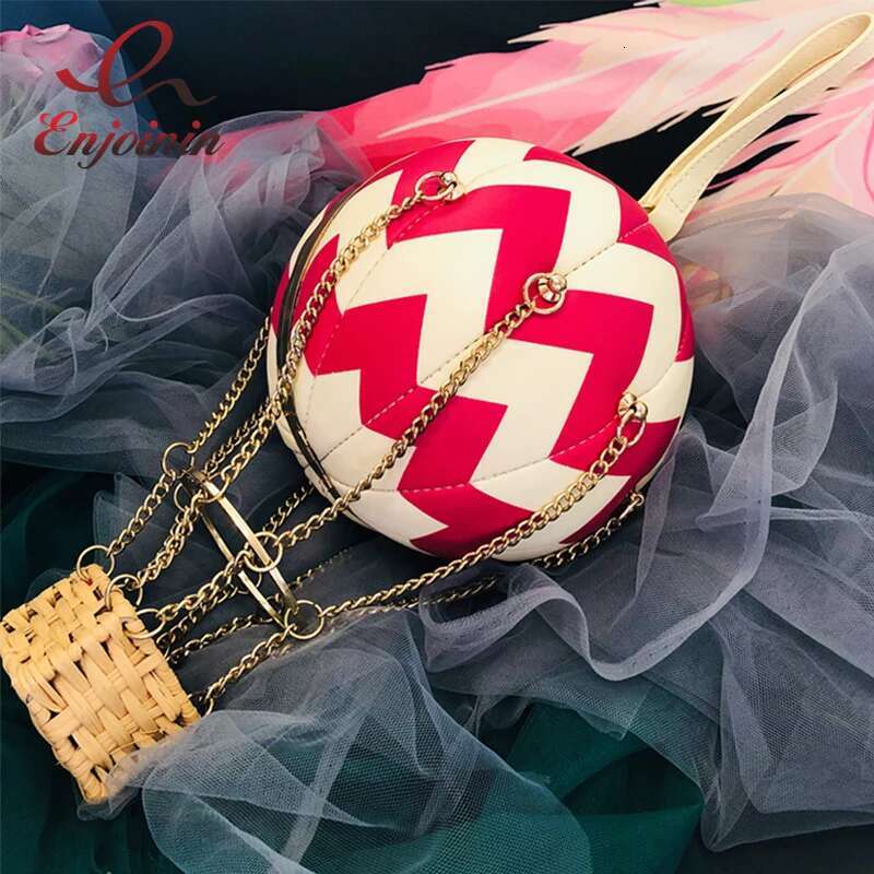Red Hot Air Balloon Shape Handbag Party Clutch For Women Purses Fashion Designer Bags Shoulder Chain Bag Pu Leather