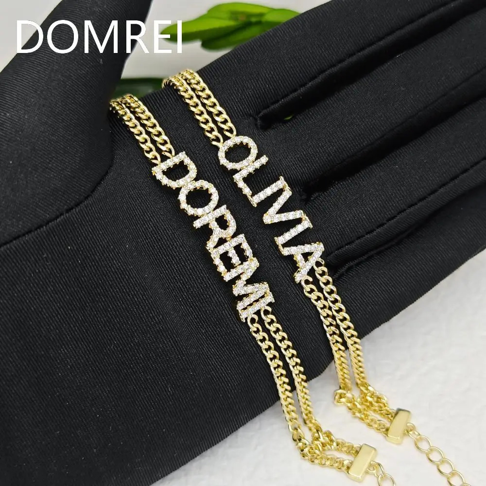 DOREMI Double Chains 9mm Crystal Letters Bracelet Custom Name Personalized Crystal Letter Double Cuban Chain Bracelet 250327