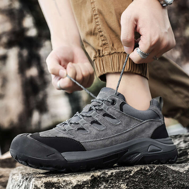 Large solid color low cut sports fashionable lace up casual thick soled hiking shoes, anti slip outdoor men's shoes
