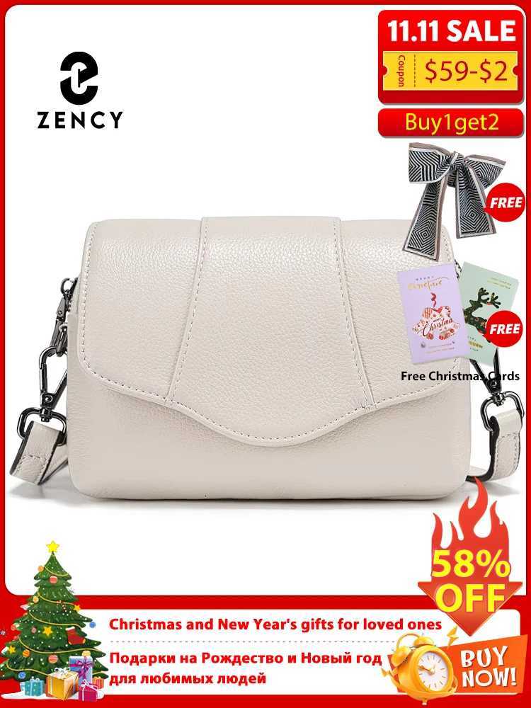 Zency 2025 Genuine Cowhide Leather Crossbody for Women Simple Multi-compartment Shoulder Handbag Satchel Cow Skin Khaki Beige Z251104