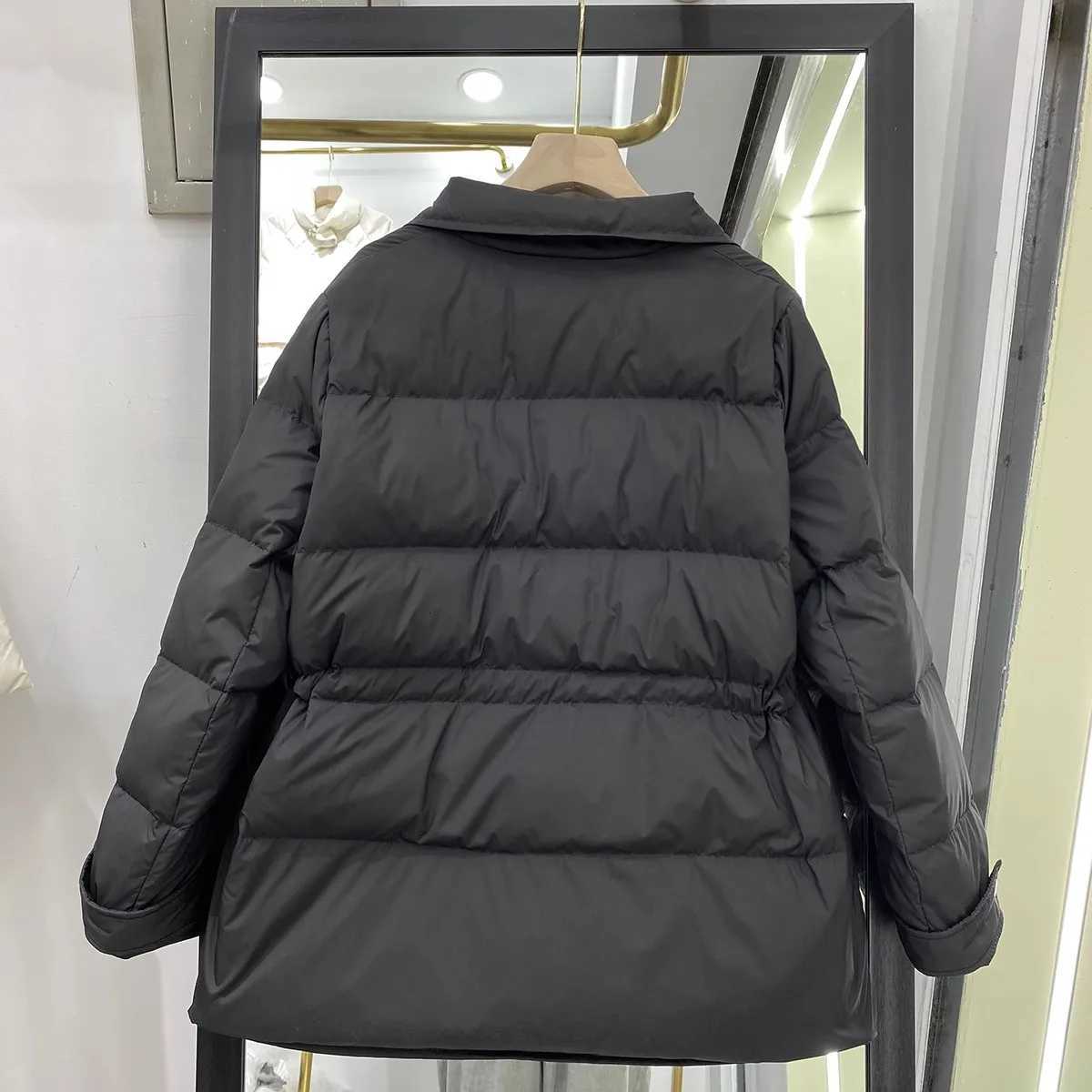 2025 New Winter Women White Duck Down Coat Casual Lady Drawstring Puffer Outwear Female Notched Collar Double Breasted CoatT251105