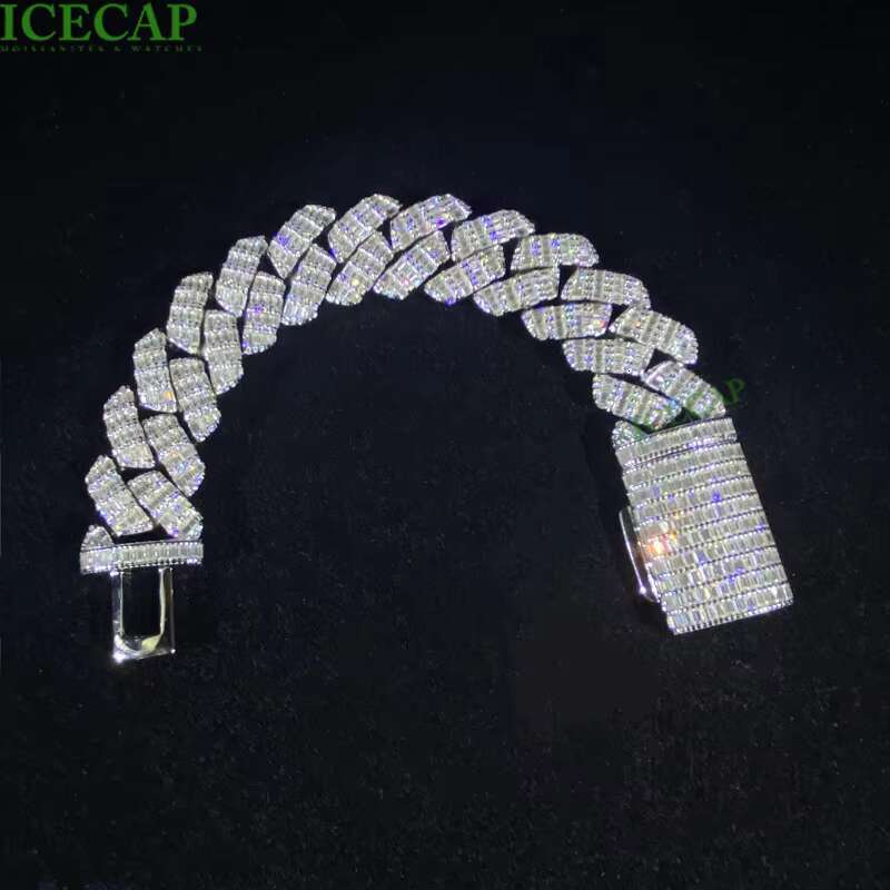 Pass Diamond Tester Vvs Iced Out Baguette Miami Moissanite Hip Hop 925 Sterling Silver Cuban Link Chains Bracelet Men Rapper