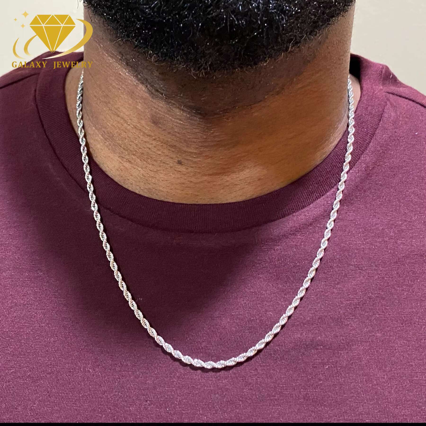 Hip Hop Jewelry Mens Silver Twist Chain 2mm 3mm 5mm 7mm Link Choker S925 Silver Rope Chain Necklace for Gift