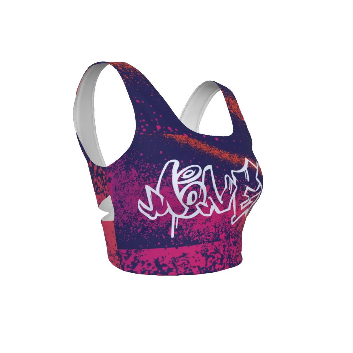Women's Back Cross Sports Bra All-Over Print, Medium Support Workout Bra with Removable Pads, Crisscross Back Fitness Top