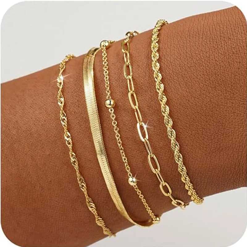 Elegant Adjustable 14K Gold Plated Stacked Bracelet for Women Jewelry Trendy Minimalist Dainty Bracelet for Everyday WearXJ251105