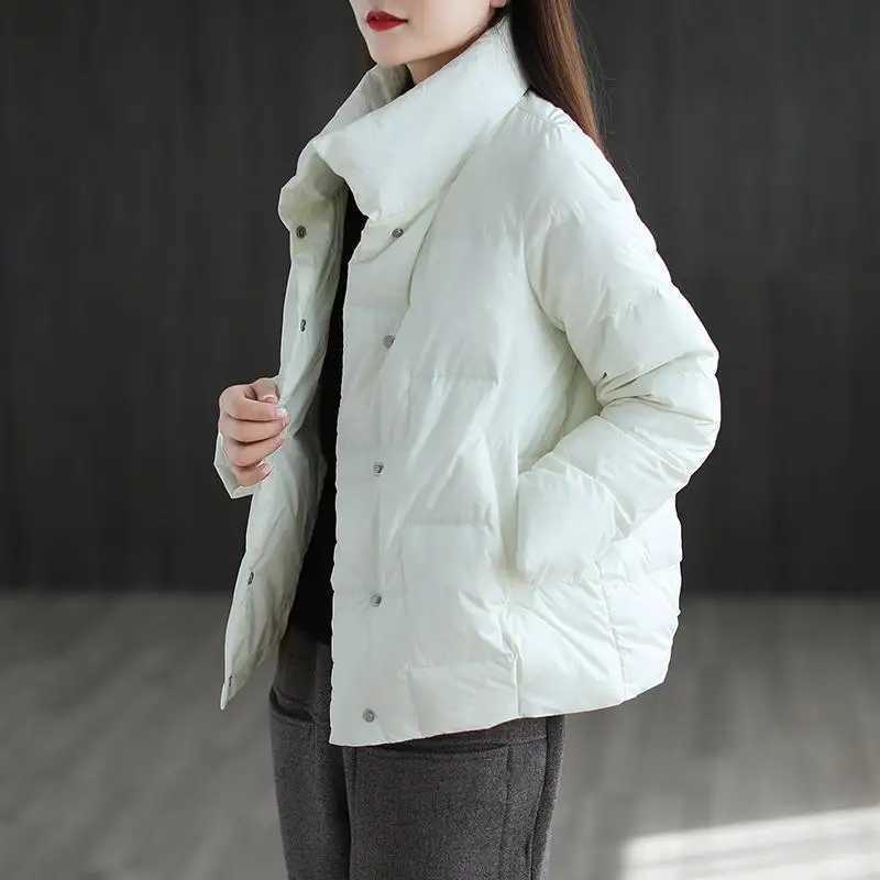 New Down Jacket for Women with Spliced stand-up Collar Button Pockets Stylish Light and Loose Coat for Small PeopleT251105