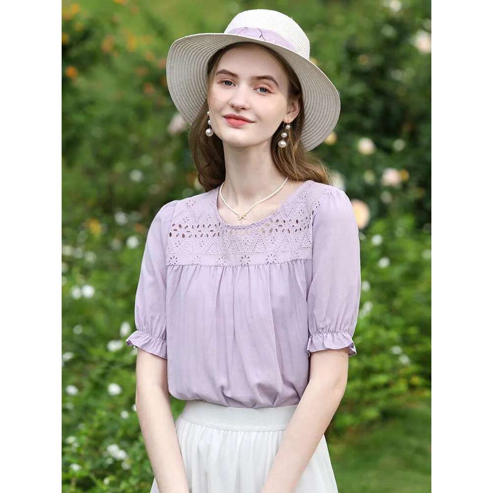 French Hollow Out Embroidery Ruffled Short Sleeve Women Shirts Summer New Temperament Retro Blouse