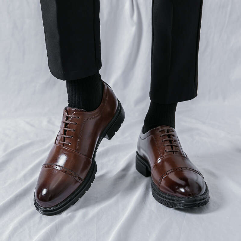 Large size three joint for men, sizes 38-46, 2023 Spring and Autumn thick soles, elevated height, business dress, casual leather shoes