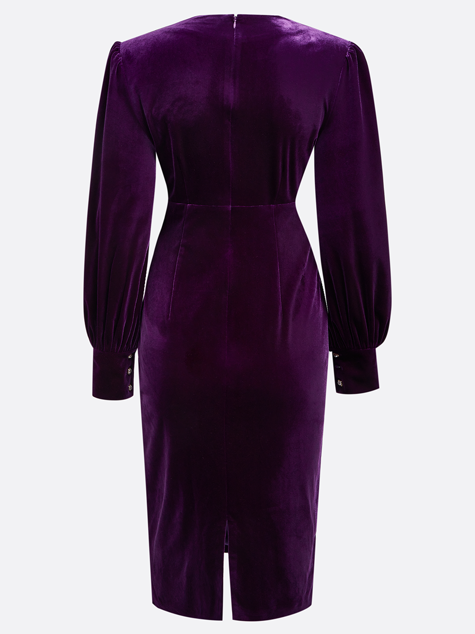 Women's Velvet V-Neck Midi Dress with Puff Sleeves, Elegant Ruched Bodycon Dress for Cocktail & Formal Events 23566