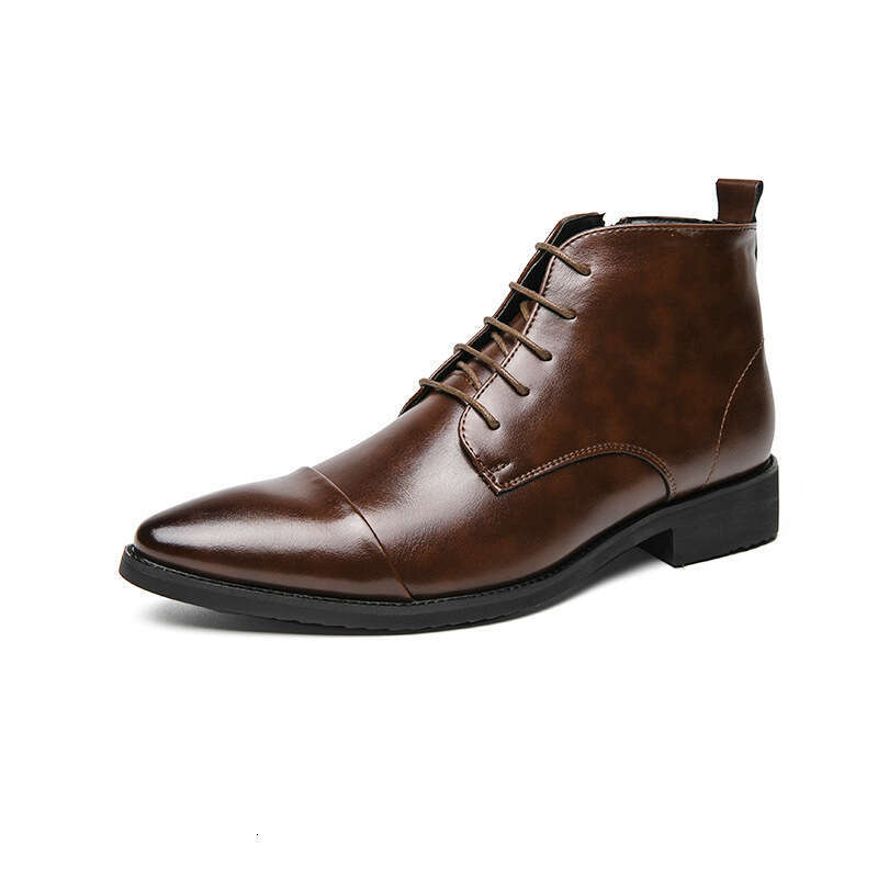 Large size fashionable youth lace up high top Martin British style men's pointed zippered formal leather boots