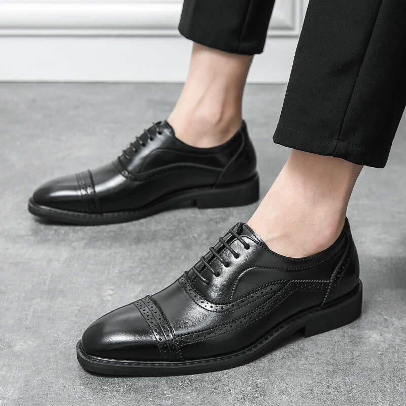 Large carved formal 38-46 new British Block men's three piece leather shoes