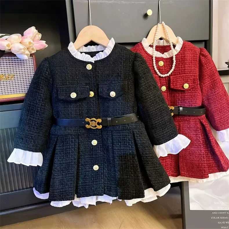 2025 Fall Winter Girls Fleece-Lined Dress Plush Cotton Padded Party Dress Chic Tweed A-Line Outfit Warm Elegant Toddler Gown Y251105