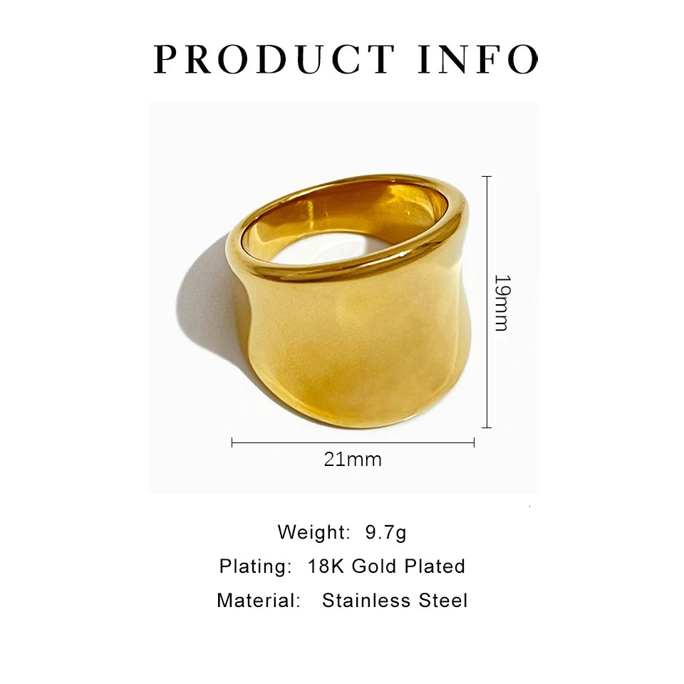 Perisbox Minimalism Solid Gold Plated Chunky Rings for Female Stainless Steel Smooth Large Wide Rings Jewelry Anillos Mujer 251031