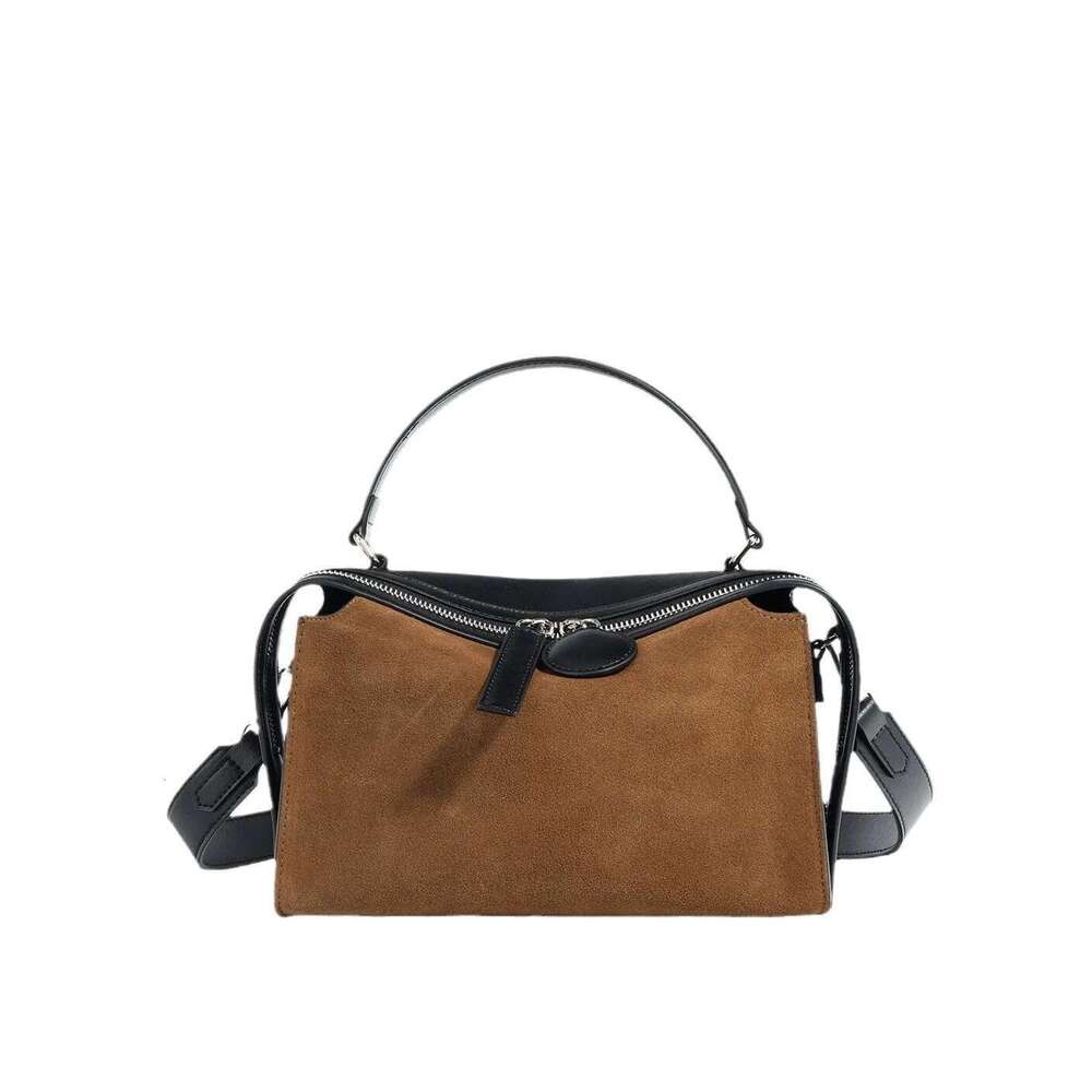 New 2025 Autumn Winter All-Match Pillow Tote Hit Color Suede + Cow Leather Women Shoulder Messenger Bag Daily-Use Handbag Coffee