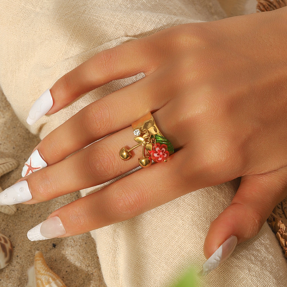 Ladies' stainless steel titanium steel ring Christmas socks reindeer snowflake ring plated 18k gold opening ring Christmas holiday gift