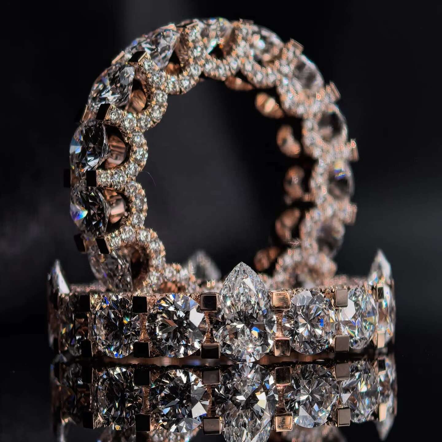 Custom Made 10K Solid Rose Gold 50 Pointers Side Iced Lab Grown Diamond CVD Eternity Ring Band for Men