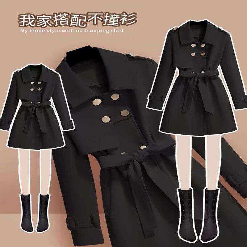 Windbreaker Jacket For Women, Petite Size, Spring And Autumn New Korean Style, Elegant Waist-Cinching Mid-Length British Style Coat B5