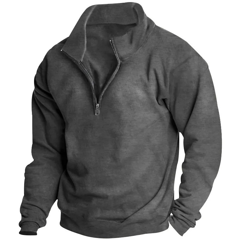 Autumn and winter mens fleece sweatshirt stand-up collar half zipper long sleeve cross-border European trend mens top 251104
