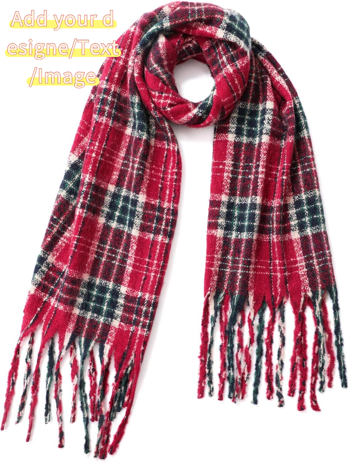 Custom Christmas Winter Checkered with Fringe, Soft Green Red Scarf for Women Men Fashion Tartan Gift Xmas Decor