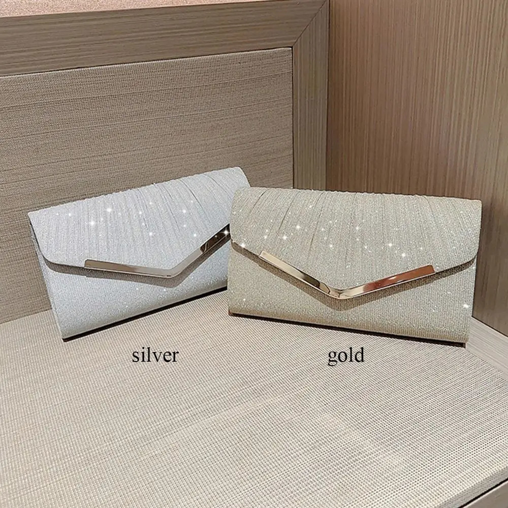 Gold and silver evening bag womens elegant and fashionable banquet clutch chain shoulder bag wallet womens wedding party bag 250402
