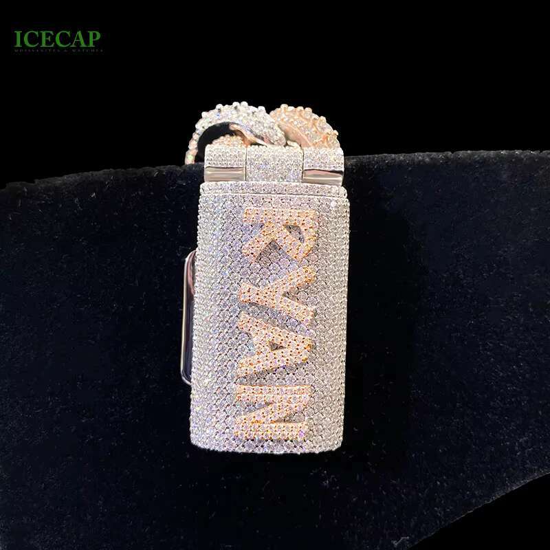 Icecap 14k Plated 925 Sterling Silver Two Tone Cuban Bracelet Custom Letter Clasp VVS Moissanite Bracelet Pass the Diamond Test