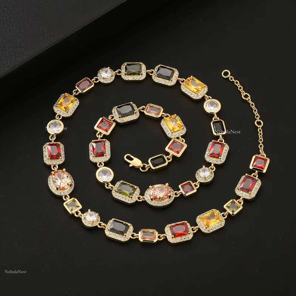 Multi Color Gemstone Beaded Necklace Rainbow Motley Choker Women Jewelry moissanite Tennis Gold Colorful Gem Stone Men Chain gift