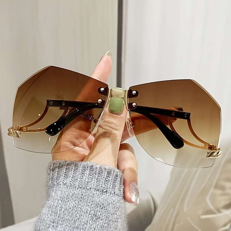 Transparent Rimless Sunglasses Brand Designer Large Irregular Cutting Lens Gradient Sun Glasses For Women Fashion 2025