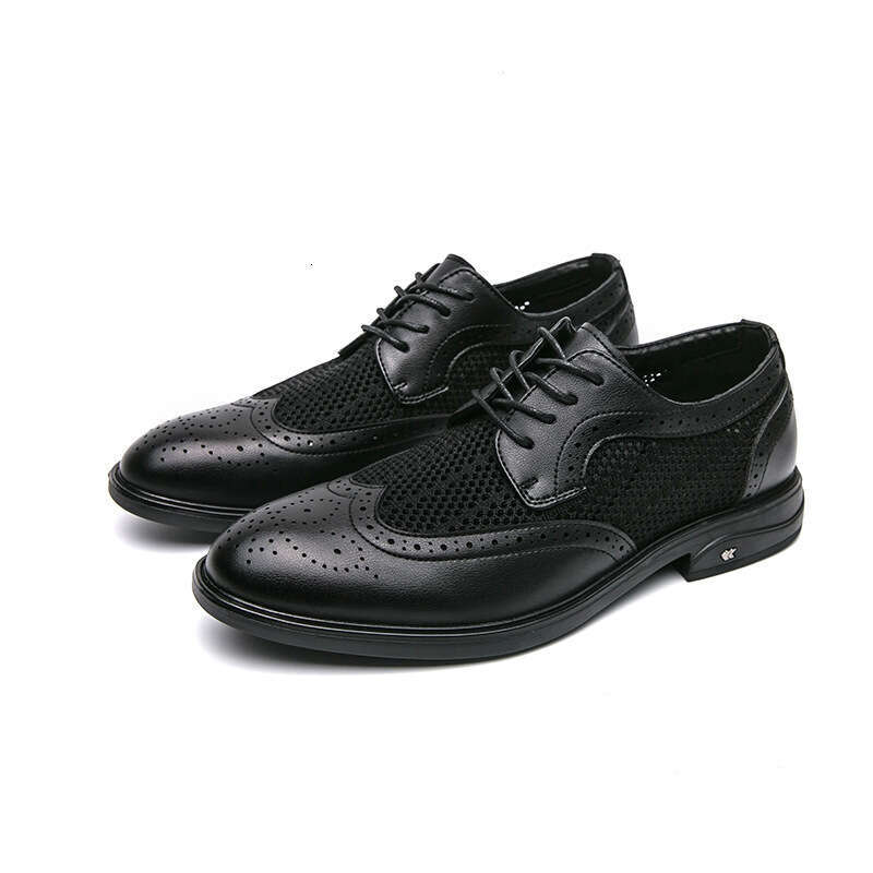 Summer mesh breathable casual plus size fashionable men's new leather shoes, hollow block business shoes