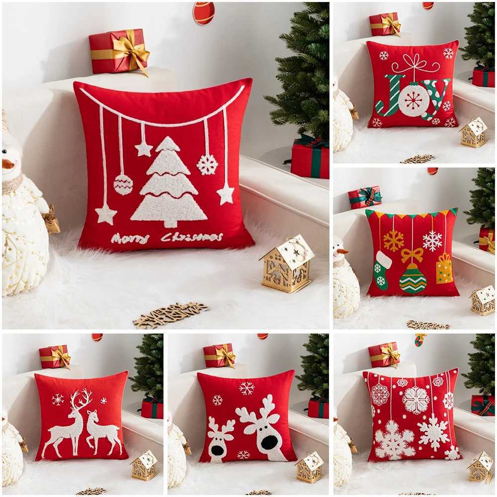 New Christmas Pillow Cover Santa Claus Cartoon Printing Embroidery Cushion Holiday Decoration Cushion Cover Christmas Decor 1PC Y251105