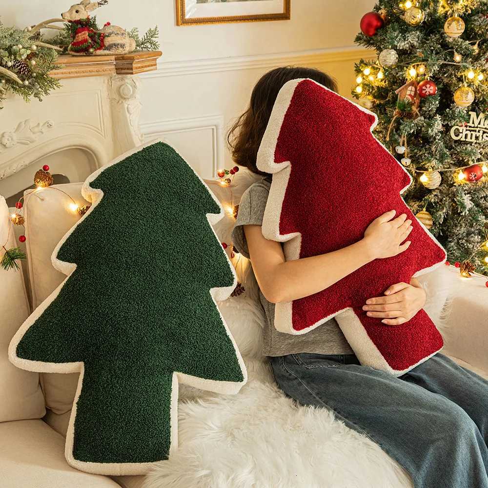 American Red Green Christmas Tree Shaped Plush Pillow Home Living Room Sofa Christmas Atmosphere Decoration Pillow Cushion Y251105