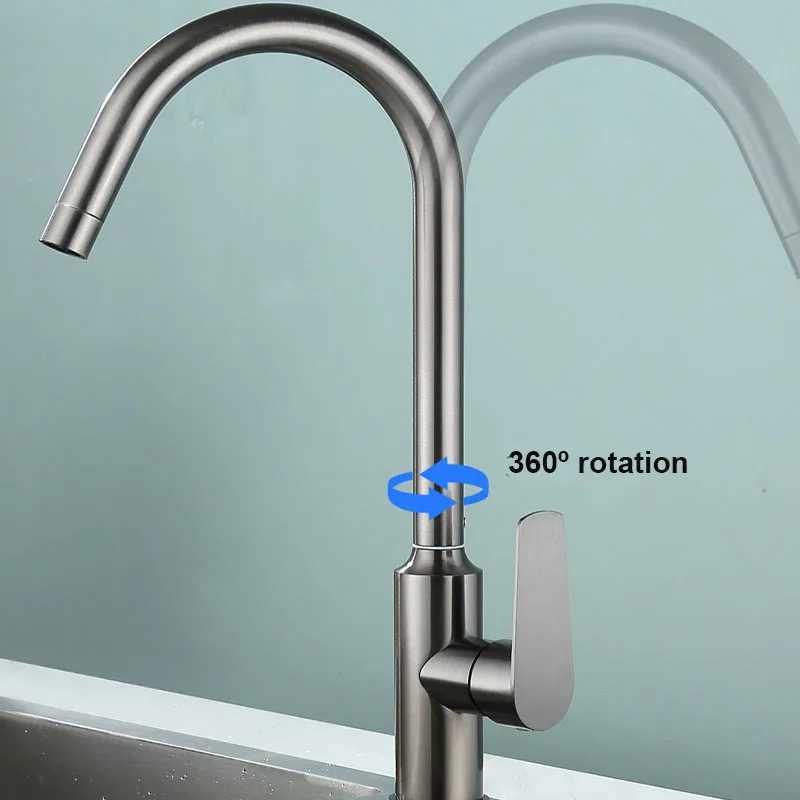 Stainless steel Thicke Kitchen Faucet Large Bent Pipe Single Handle Hot And Cold Mixer Water Tap Bathro Faucet Y251104